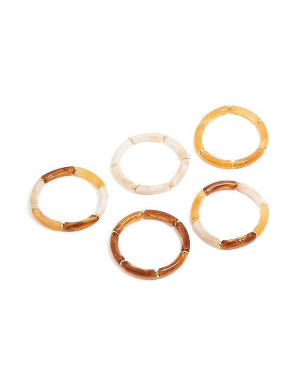 Gold Brown & Orange Acrylic Stretch Bracelets 5-Pack