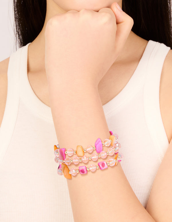 Pink & Orange Beaded Stretch Bracelets 3-Pack