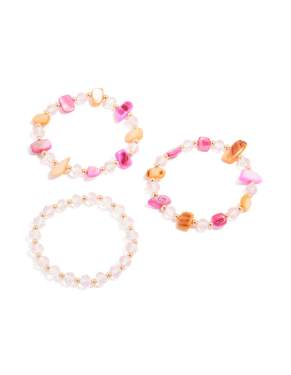 Pink & Orange Beaded Stretch Bracelets 3-Pack