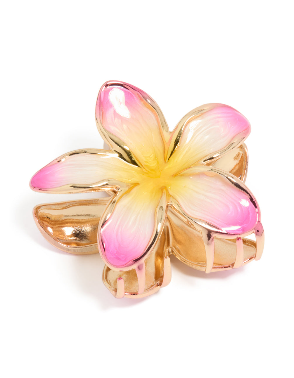 Gold Pink & Yellow Enamel Frangipani Claw Clip