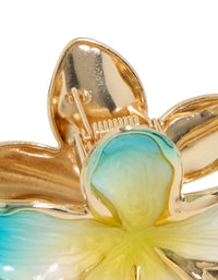 Gold Yellow & Blue Enamel Frangipani Flower Claw Clip - link has visual effect only