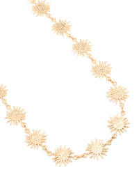 Discover this embellished sun gold statement waisted belt in a side view - link has visual effect only