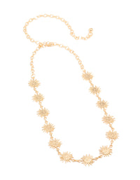 Featuring an embellished sun gold statement waisted belt in a front view - link has visual effect only