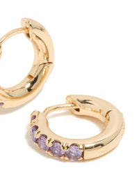 Gold Light Purple Cubic Zirconia Small Clicker Earrings - link has visual effect only