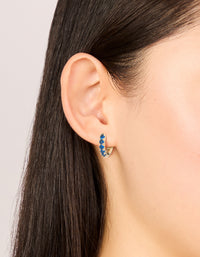 Gold Dark Blue Cubic Zirconia Small Clicker Earrings - link has visual effect only