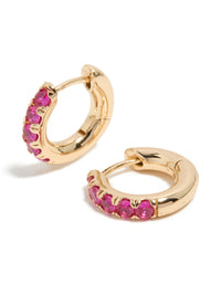 Gold Hot Pink Cubic Zirconia Small Clicker Earrings - link has visual effect only