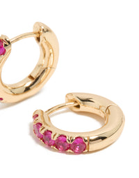 Gold Hot Pink Cubic Zirconia Small Clicker Earrings - link has visual effect only
