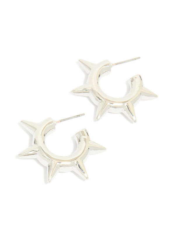 Silver Spike Hoop Earrings