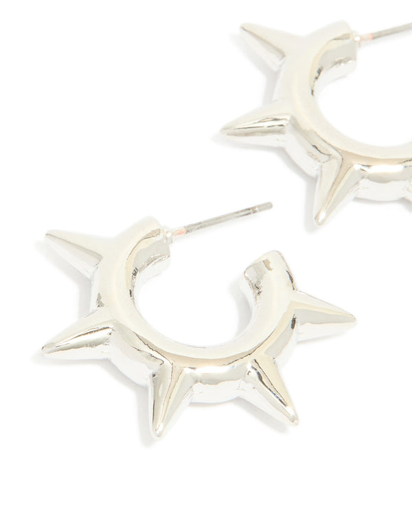 Silver Spike Hoop Earrings