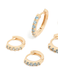 Gold Clear & Light Blue Cubic Zirconia Huggie Earrings 3-Pack - link has visual effect only
