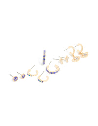Gold Diamante Evil Eye & Cross Earrings 5-Pack - link has visual effect only
