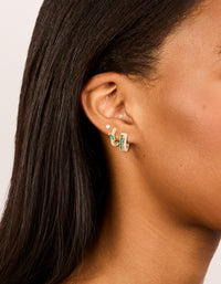 Gold Dark Green Cubic Zirconia Hoop & Stud Earrings 3-Pack - link has visual effect only