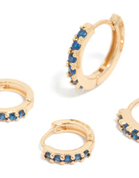 Gold Clear & Sapphire  Cubic Zirconia Huggie Earrings 3-Pack - link has visual effect only
