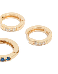 Gold Clear & Sapphire  Cubic Zirconia Huggie Earrings 3-Pack - link has visual effect only
