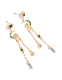 Gold Diamante Star & Moon Chain Drop Earrings - link has visual effect only