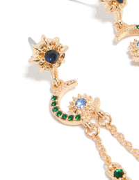 Gold Diamante Star & Moon Chain Drop Earrings - link has visual effect only