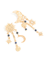 Gold Sun & Moon Semi Precious Stones Drop Earrings - link has visual effect only