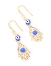 Gold Cubic Zirconia Evil Eye & Hamsa Hand Drop Earrings - link has visual effect only