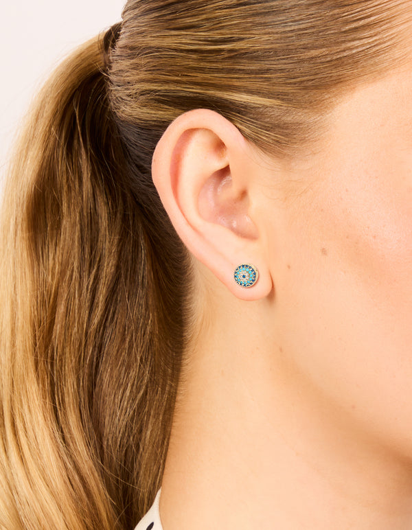 Gold Cubic Zirconia Evil Eye Stud Earrings
