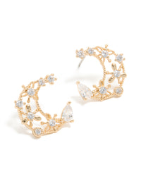 Gold Cubic Zirconia Celestial Moon Stud Earrings - link has visual effect only