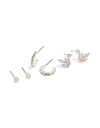 Silver Swan Stud & Classic Stud Earrings 3-Pack - link has visual effect only