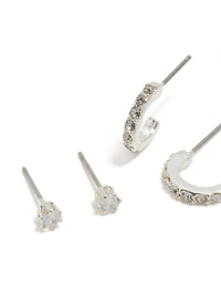 Silver Swan Stud & Classic Stud Earrings 3-Pack - link has visual effect only