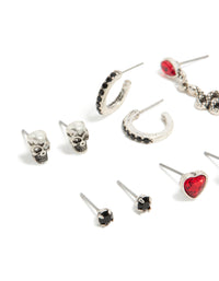 Silver Bow Skull & Cross Earrings 6 Pack - link has visual effect only