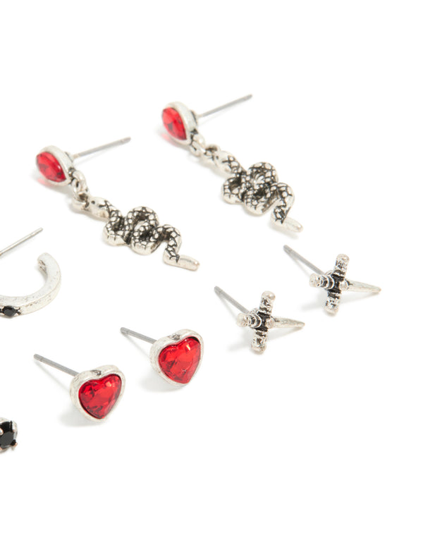 Silver Bow Skull & Cross Earrings 6 Pack
