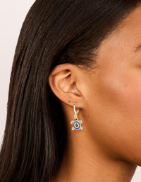 Gold Blue Diamante Turtle Huggie Earrings - link has visual effect only