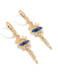 Gold Diamante Evil Eye Huggie Earrings - link has visual effect only
