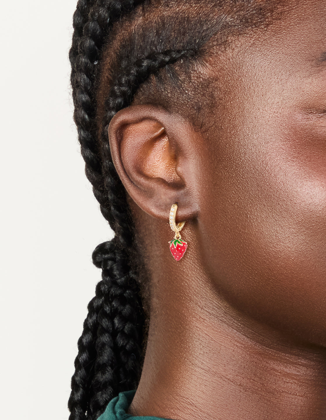 Gold Cubic Zirconia Strawberry Huggie Earrings
