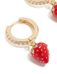 Gold Cubic Zirconia Strawberry Huggie Earrings - link has visual effect only
