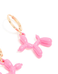 Gold Pink Balloon Dog Huggie Earrings - link has visual effect only