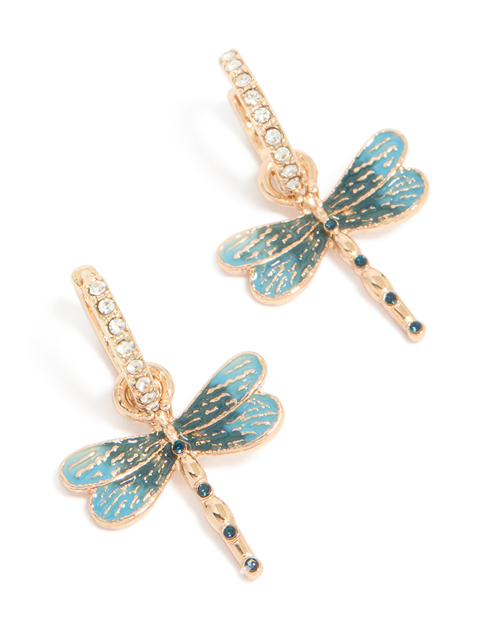 Gold Diamante Dragonfly Huggie Earrings
