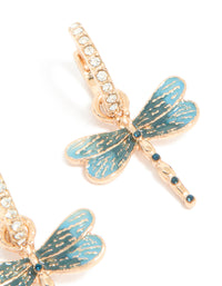 Gold Diamante Dragonfly Huggie Earrings - link has visual effect only