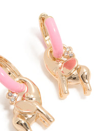 Gold Light Pink Enamel Elephant Huggie Earrings - link has visual effect only