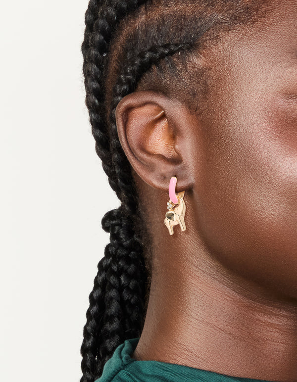 Gold Light Pink Enamel Elephant Huggie Earrings