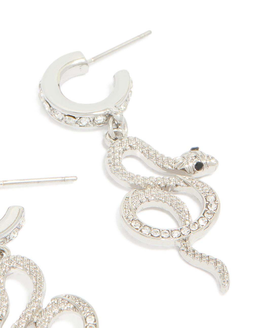Silver Diamante Snake Huggie Earrings