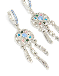 Silver Diamante Dreamcatcher Huggie Earrings - link has visual effect only
