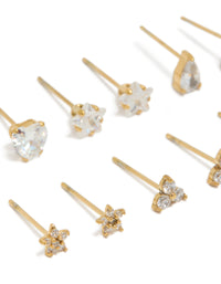 Showcasing dainty waterproof stainless steel earrings with star and crystal details, gold plated cubic zirconia studs close up view - link has visual effect only