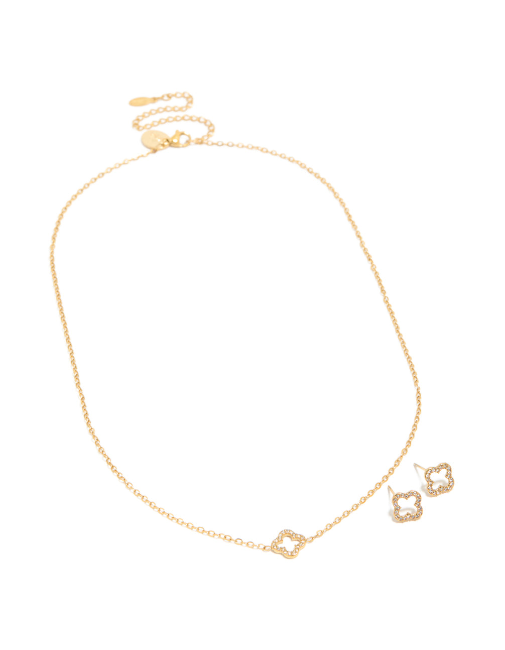 Waterproof Gold Plated Stainless Steel Cubic Zirconia Flower Necklace & Earrings Set