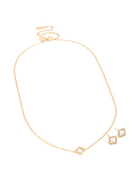 Waterproof Gold Plated Stainless Steel Cubic Zirconia Flower Necklace & Earrings Set - link has visual effect only