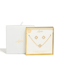 Waterproof Gold Plated Stainless Steel Cubic Zirconia Flower Necklace & Earrings Set - link has visual effect only