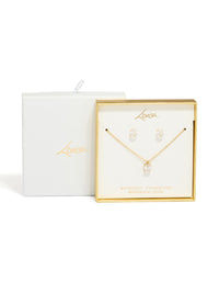 Waterproof Gold Plated Stainless Steel Cubic Zirconia Oval Necklace & Earrings Set - link has visual effect only