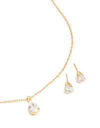 Waterproof Gold Plated Stainless Steel Cubic Zirconia Pear Necklace & Earrings Set - link has visual effect only