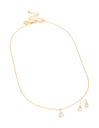 Waterproof Gold Plated Stainless Steel Cubic Zirconia Pear Necklace & Earrings Set - link has visual effect only