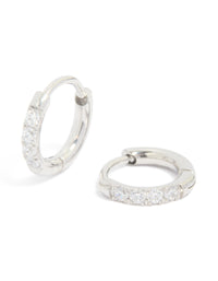 Showcasing kids surgical steel sleeper earrings featuring cubic zirconia in silver front view - link has visual effect only
