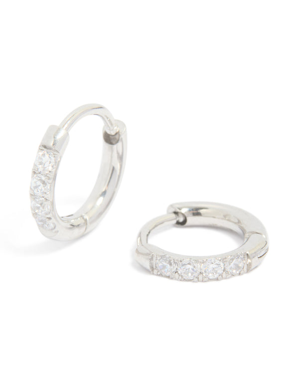 Showcasing kids surgical steel sleeper earrings featuring cubic zirconia in silver front view