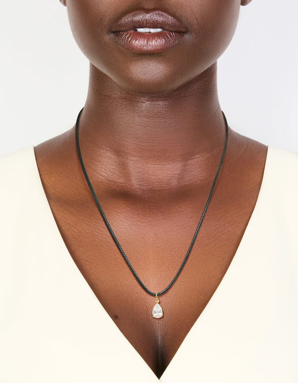 Waterproof Gold Plated Stainless Steel Pear Cubic Zirconia Pendant Cord Necklace