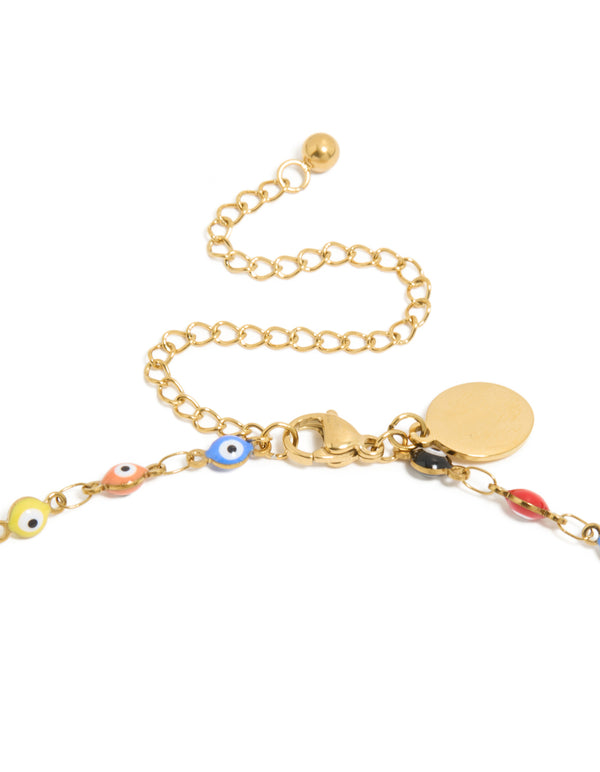 Waterproof Gold Plated Stainless Steel Multicoloured  Evil Eye Charms Necklace